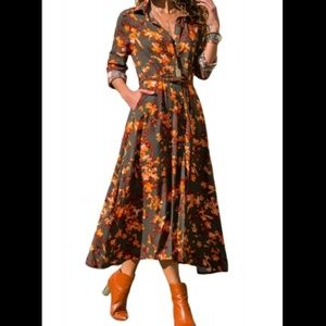 Coming Soon! || Orange Floral Shirt Dress w/Belt